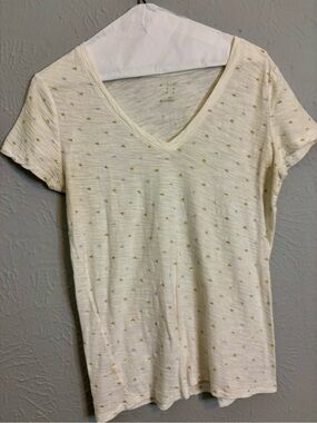 a new day Cream V-Neck Short Sleeve Tee with Gold Dot Accents